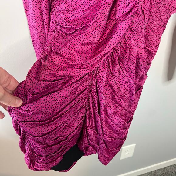NEW Zara Women's Ruched Satin Effect Print Wrap Dress Fuchsia Pink Size XL - Picture 10 of 16
